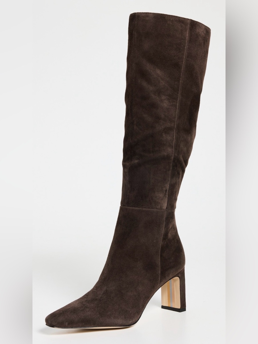 NWT Sam Edelman Sylvia Knee High Dark Brown Wide Calf Heeled Boots size 7.5